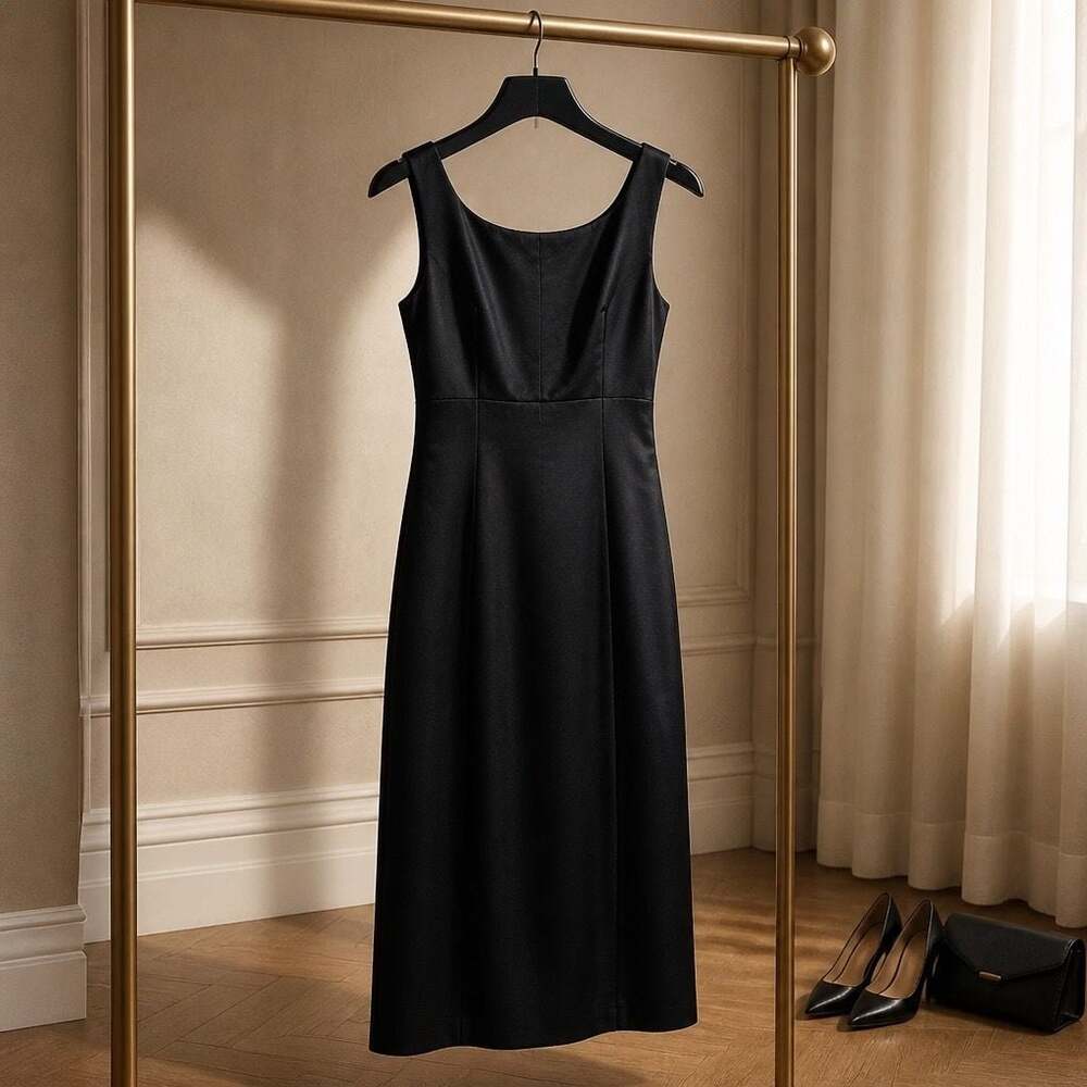 Banana Republic Black Satin Pleated Scoop Neck Sheath Dress Size 2 #537 - Picture 4 of 8